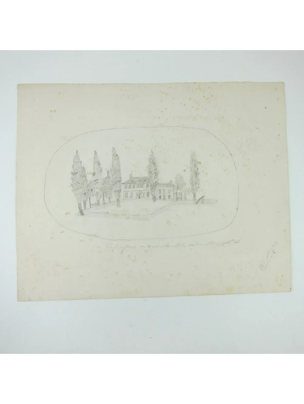 Antique Sketch Ford Mansion Washington Headquarters Morristown NJ Pencil Drawing